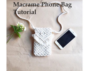Cotton boho bag pattern, Macrame Phone Bag Tutorial, PDF Instruction