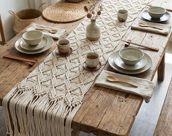Handmade Cotton Macrame Table Runner, Boho Decor, Wedding Gift