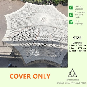 Macrame Umbrella COVER, Boho Out Door and Garden Decor, Beach Parasol Cotton Beige With Tassels