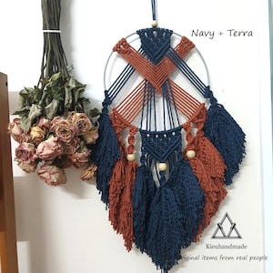 Macrame Dream Catcher, Feather Home Decor, Parrot Green Wall Art