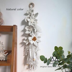 Handmade Flower Macrame Wall Art - Tall Narrow Floral Decor - Vintage Gift for Her