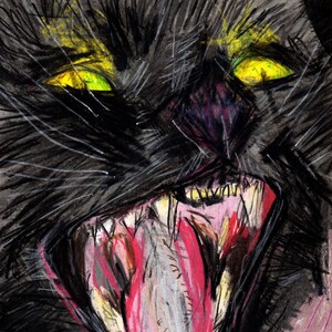 Kunstprint door Carp Matthew - Kat - Kitty boze buitenstaander kunst brut natuur dieren sterfte horror vechten donkere zwarte huisdieren kattenkunst occulte gek