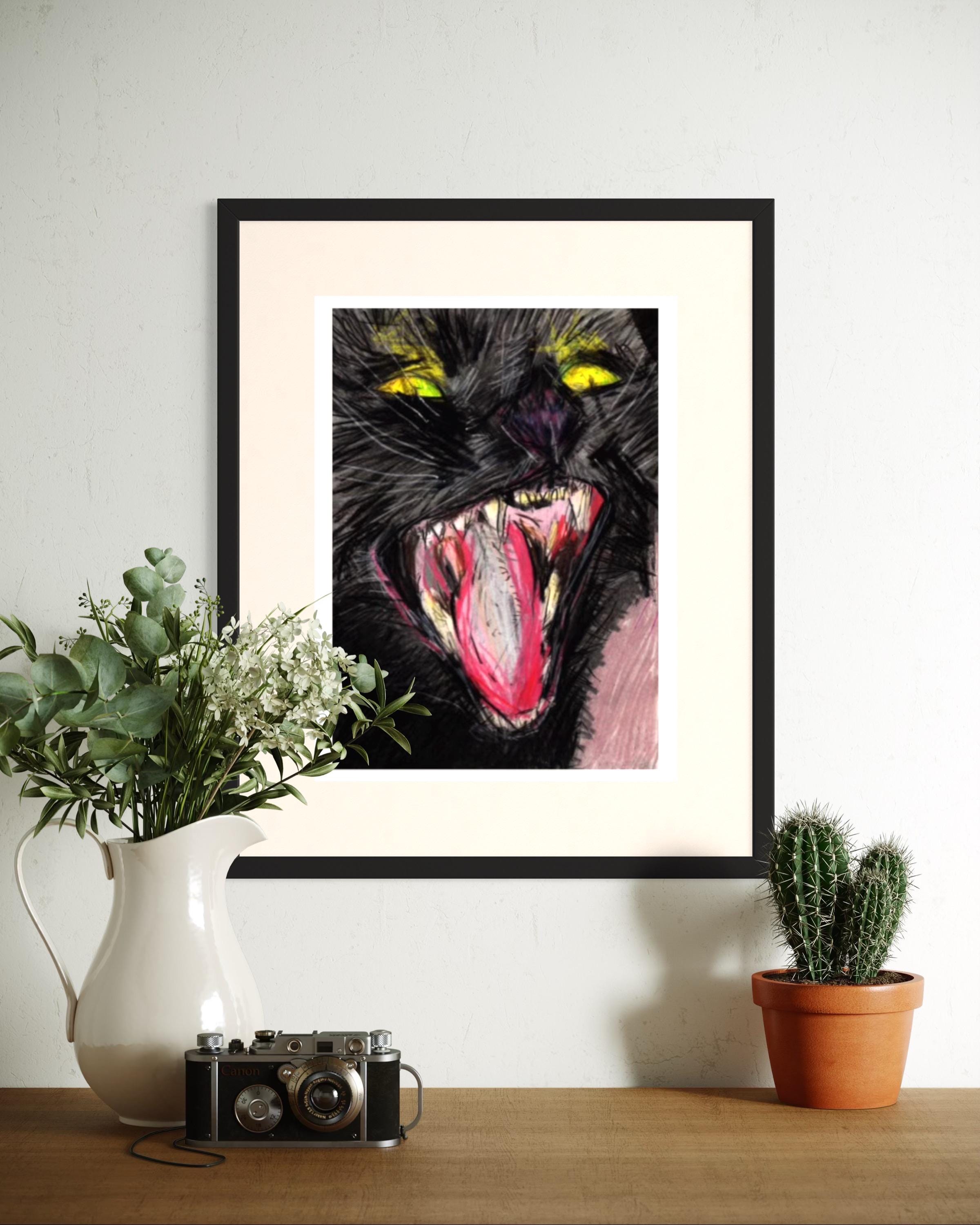 Kunstafdruk van Carp Matthew - kat - kitty boze buitenstaander kunst brut  natuur dieren sterfelijkheid horror vechten donker zwart huisdieren kat  kunst occult gek - Etsy België, image size:2400x3000