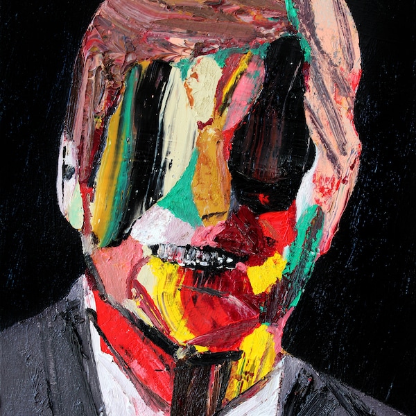 Art print by Carp Matthew - Head 15 (2nd series) - horror outsider art politician portrait expressionism dark wall street smile contemporary