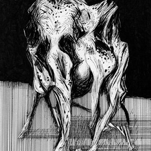 Original drawing by Carp Matthew - Animal study - horror creepy gothic outsider art brut weird occult hell low brow ink zine surrealism