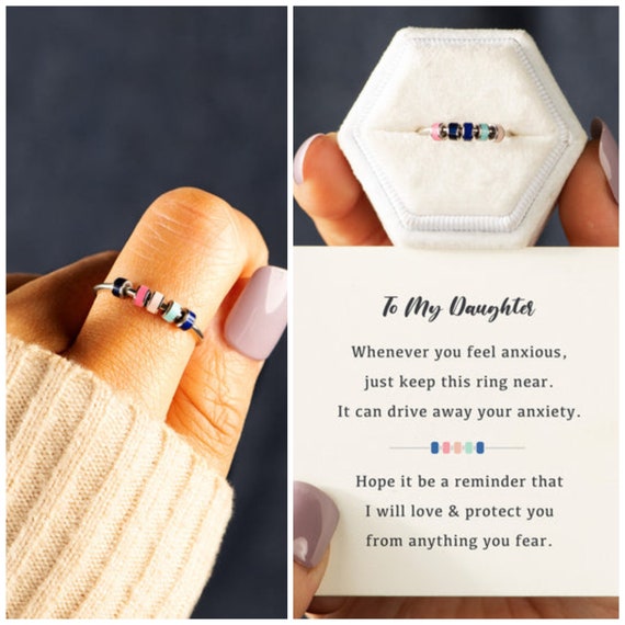 For Daughter Enamel Fidget Ring -Fashion Romanticist Ring - Enamel Anxiety Ring -Birthday Gift -Gift For Her -Sterling Silver & Enamel Ring