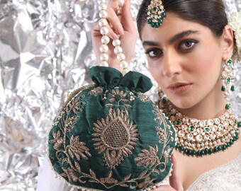 Bolso potli nupcial Zardosi hecho a mano / pulsera de boda india