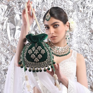 Leela Velvet Potli Bag | Wedding Gifting | Designer Bridal Potli | Bridesmaid Potli Bag | Bridal Potli | Bridal Clutch | Indian Wedding Bag