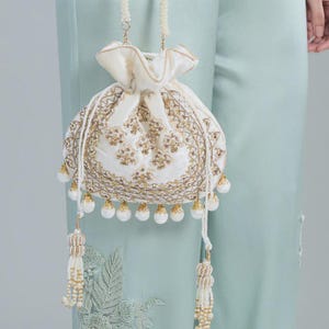 Samt Brauttasche Potli: Handgemachte Perlen Quaste Indische Hochzeitstasche