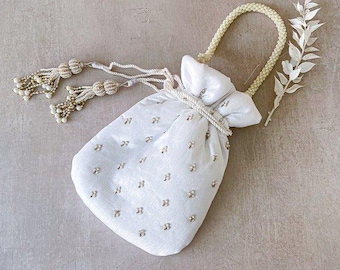 Ivory Pearl work Potli Wedding Gifting | Designer Indian Bridal Potli bag | Handmade unique Bridesmaid Gifts & Anniversary Gifts