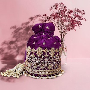 Gulab Zardozi Potli Bag: Handmade Indian Bridal Wristlet