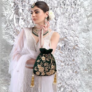 Royal Red Zardozi Bridal Potli Bag: Handmade Indian Wedding Wristlet
