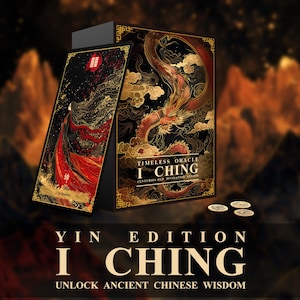 I Ching Oracle Yin Edition / Arte cinese / Esagrammi tradizionali / 64 carte dell'Oracolo / 3 monete / Bordi in lamina d'oro