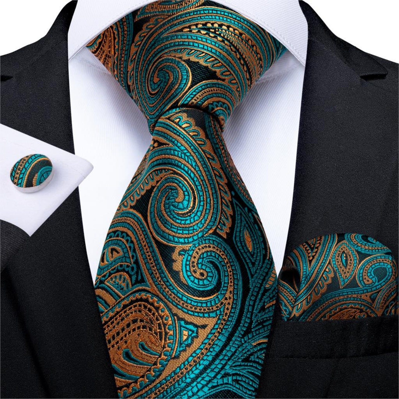 Men Tie Teal Green Paisley Novelty Design Etsy
