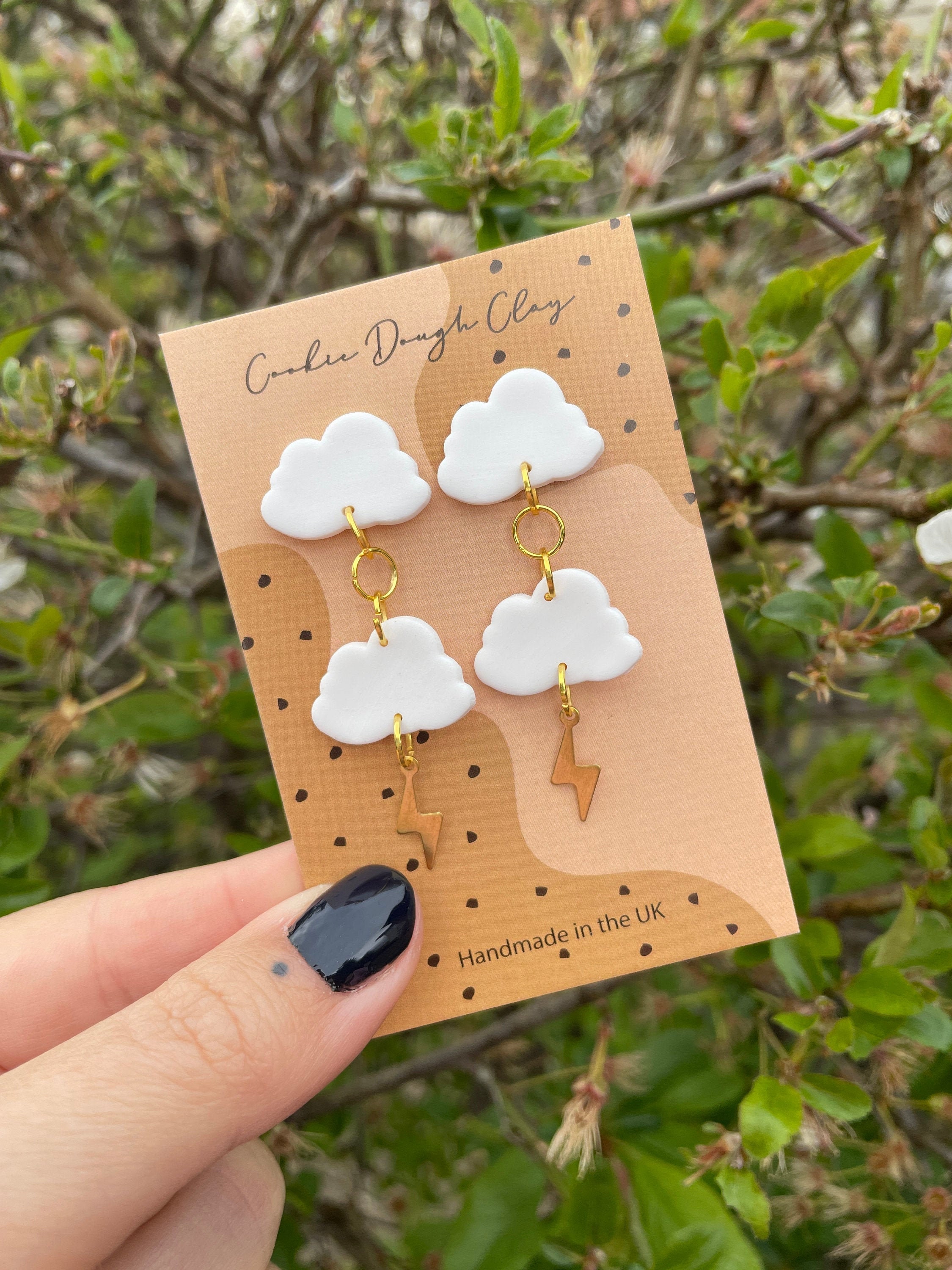 White Lightning Cloud Polymer Clay Earrings