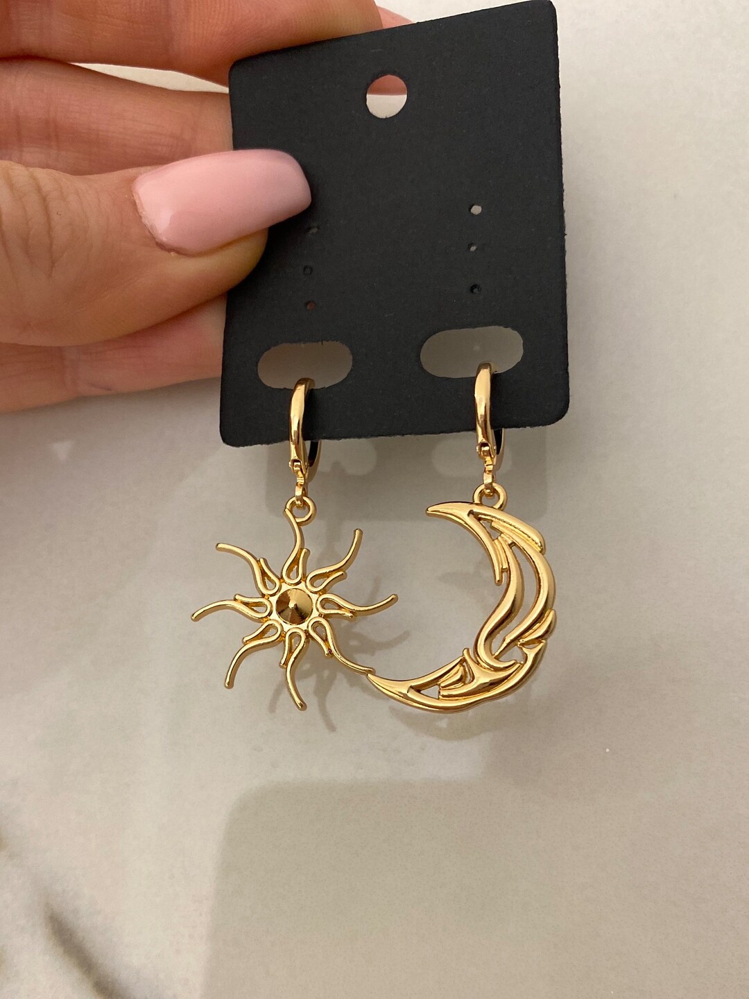Gold moon and star dangle earrings Clearance
