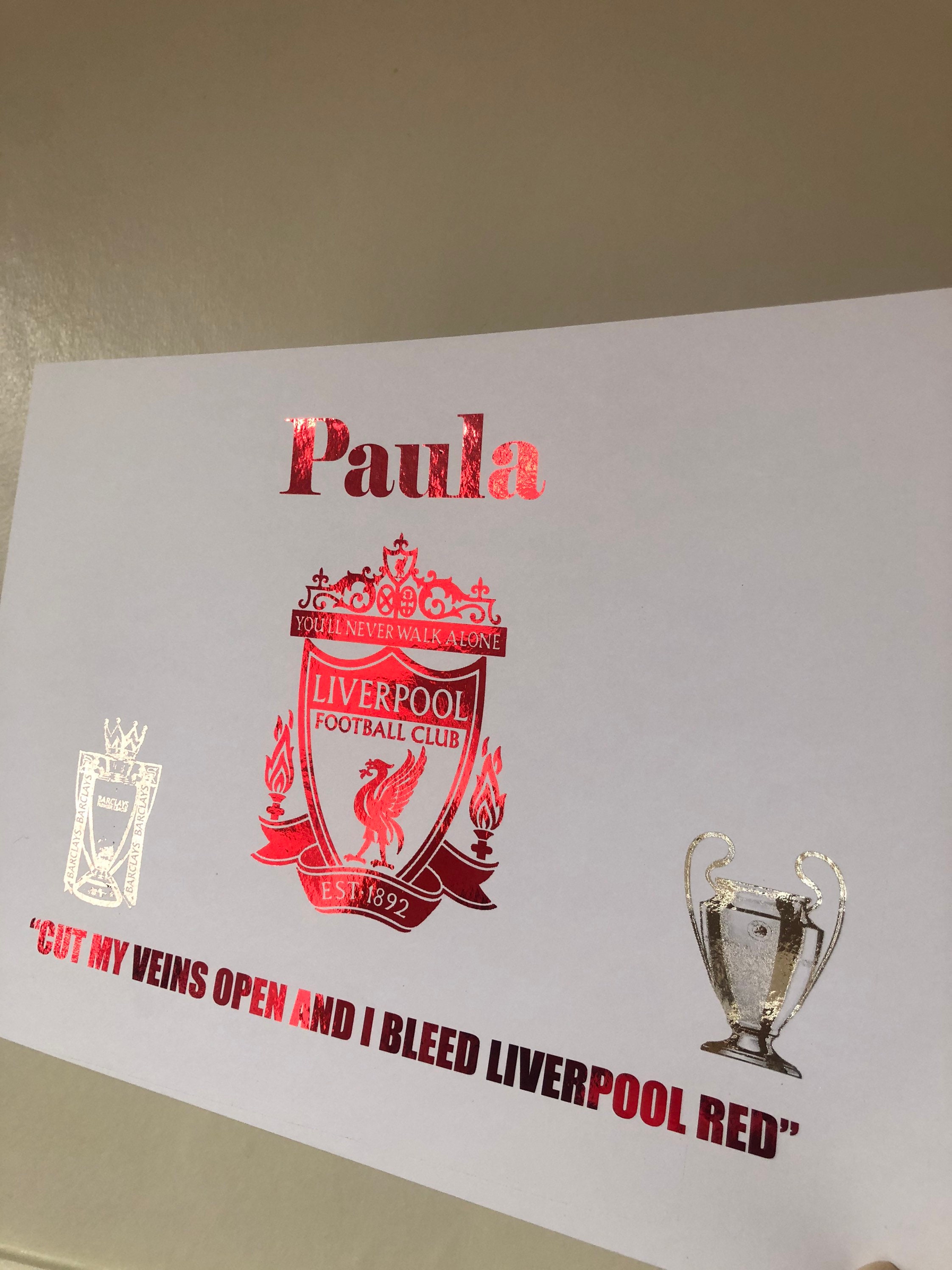 Liverpool Football Club Personalised Foil print Liverpool Etsy