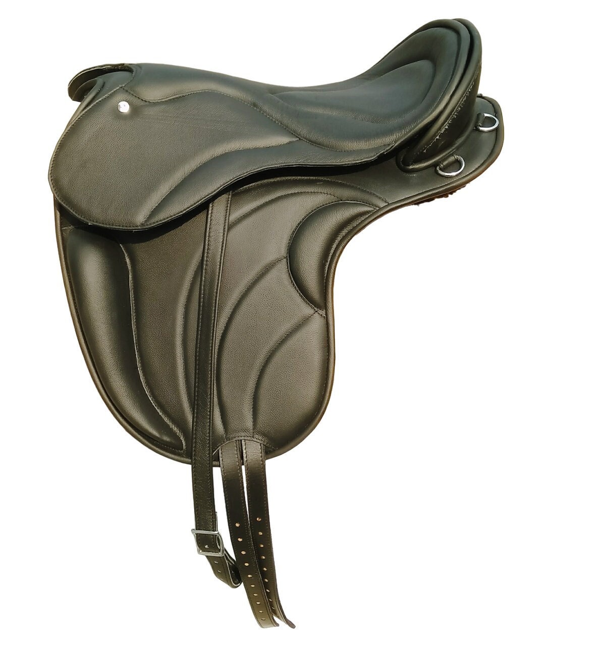 EuroPlus English Leather Dressage treeless Saddles black in 18" with Stirrup leather and Stirrup Bars. - Free Shipping