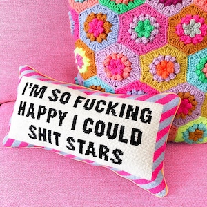 Patrón digital _ F***ing almohada de punto de aguja feliz