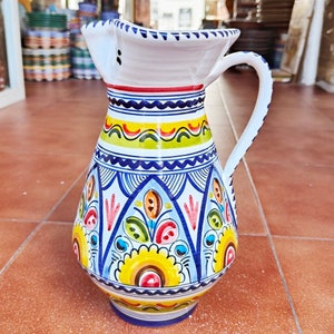 Large handpainted ceramic pitcher - 28 cm.(11") - More than 2 liters (+67oz) - Toledo (Spain) - Spanish ceramic pitcher - Handpainted