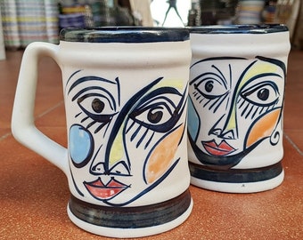 Cup/Mug/Jug - hand painted "stoneware" - "Picassian" style - 12.5 cm. (5") - Galicia, Spain - Stoneware ceramic Jug/Mug - Handpainted -