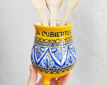 Kitchen utensil pot - 20cm.(8") - Hand painted - Spain - Utensil holder(s)/canister - Utensil pot - Porte-ustensiles - Spain