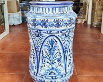 Large Umbrella Stand - 47 cm (19") hand painted cane stand - Hand painted - Toledo ceramic - Blue Ceramic umbrella stand - Stick vase -