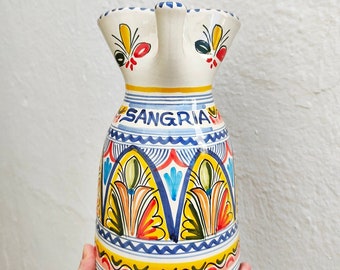 Jarra de Sangría pintada a mano, cerámica, decoración "Colores" - 26 cm.(10") - Toledo (España) - Sangria pitcher - Pot Sangaree - krukke