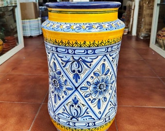 Large Umbrella Stand - 47 cm.(19") hand painted stick stand - Hand painted - Toledo ceramic - Yellow Ceramic umbrella stand - Stick vase -