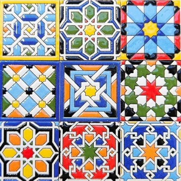 20 mini andaluzyjskich płytek ceramicznych - 5cm (2"), płytki hiszpańskie do majsterkowania, dekoracyjne, mozaiki, małe płytki ceramiczne, małe płytki