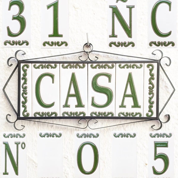 Ceramic letters and numbers 11cm. (4.3") for wall - Hand-glazed in Spain - Model "CLASICA-VERDE" - Ceramic tile letters & numbers