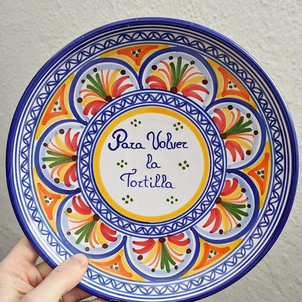 Plat en céramique pour retourner "l'omelette" - 25cm. (10") - Plat de tortilla espagnol - Assiette en céramique tortilla - Espagnol traditionnel -