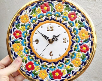 Spanish ceramic clock - 24cm. (9.45") - enameled by hands - dry cord - Seville - Andalusia - Andalusian wall ceramic clock - from Spain -