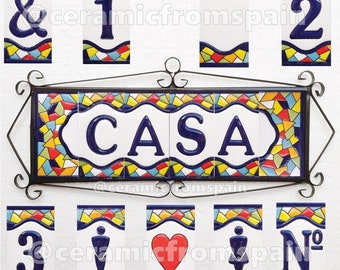 Keramische letters en cijfers 11cm. (4,3") voor aan de muur - Met de hand geëmailleerd in Spanje - Modellen "GAUDI-M" - Keramische tegelletters en cijfers