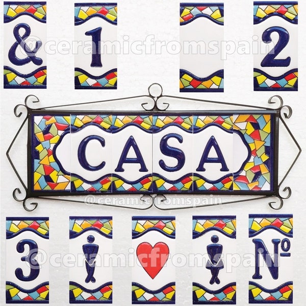 Letras y números de cerámica 11cm. (4.3") para la pared - Esmaltados a mano en España - Modelos "GAUDI-M" - Ceramic tile letters and numbers