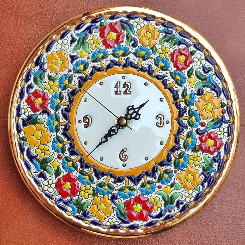 Spanish Ceramic Clock 24cm. 9.45 Enameled by Hands Etsy