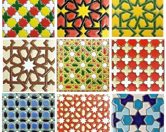 Azulejos de cerámica andaluza - 11cm (4.3") , Spanish tiles for DIY, Decorative tiles, mosaic tiles, ceramic coasters, Spain wall tiles -