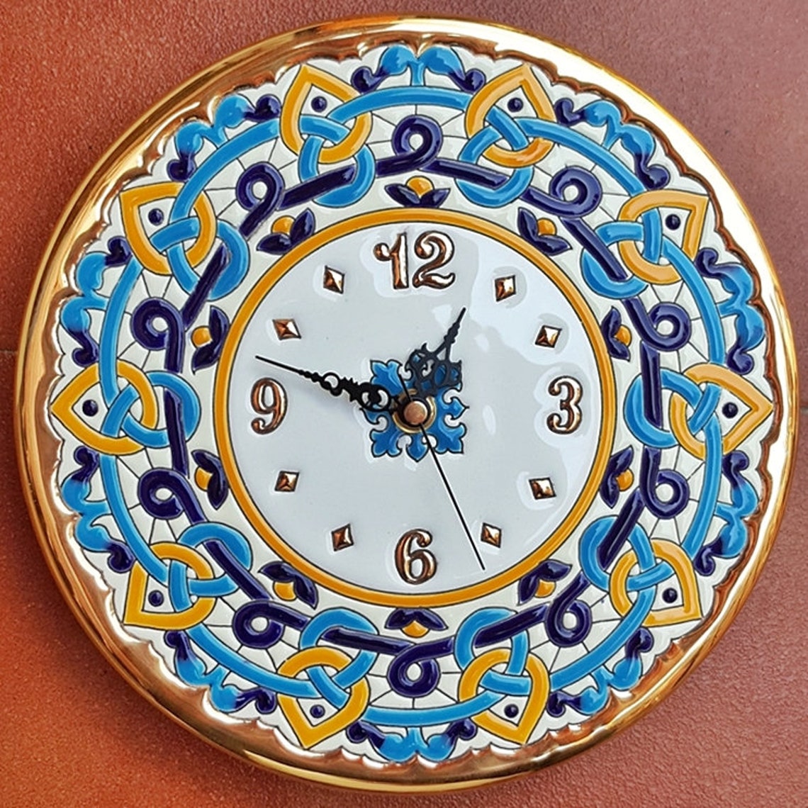 Spanish ceramic clock 24cm. 9.45 enameled by hands Etsy