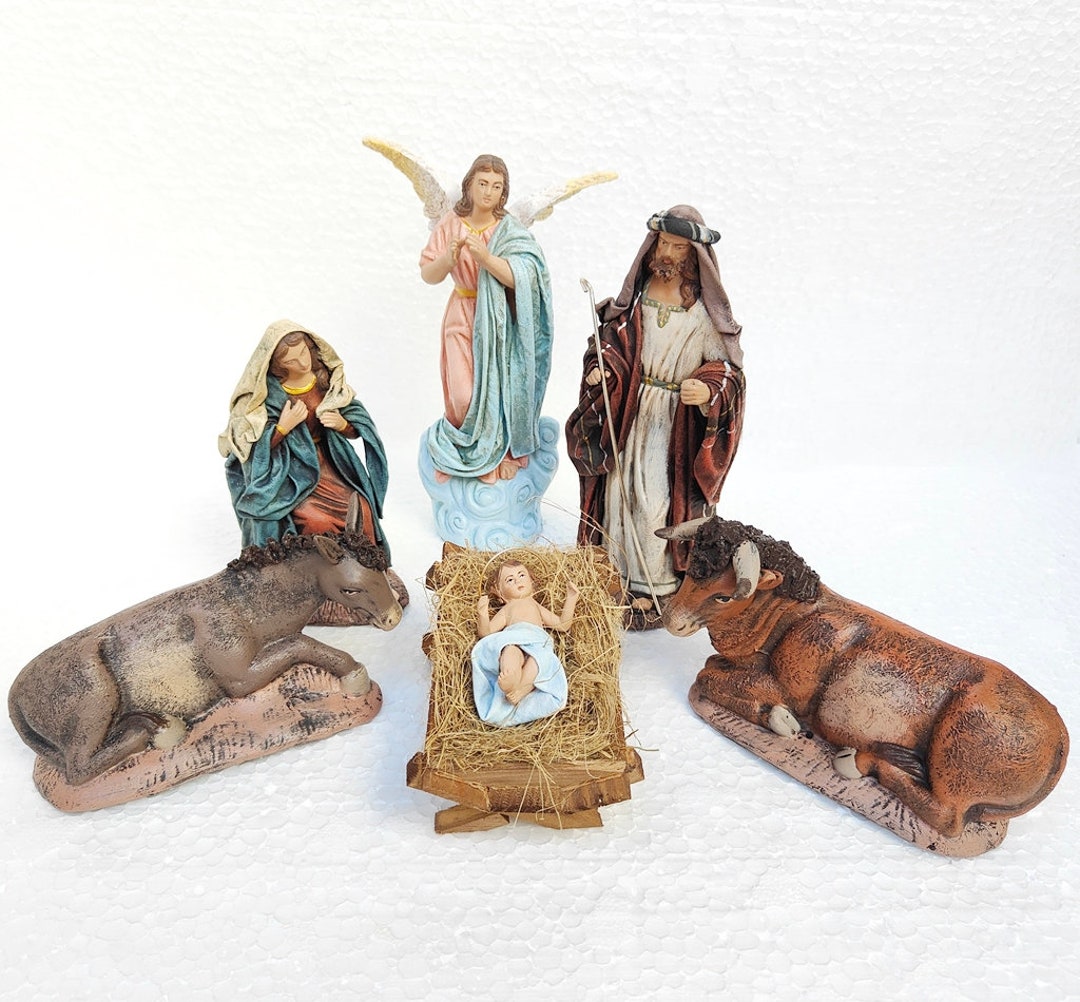 21cm. 8 Hand Painted Nativity Scene, Christmas spanish Style Murcia spain Spanish Ceramic