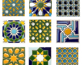 Carreaux de céramique andalous - 7,5 cm (3"), carreaux espagnols pour bricolage, carreaux décoratifs, carreaux de mosaïque, carreaux de céramique, dessous de verre, carreaux d'Espagne