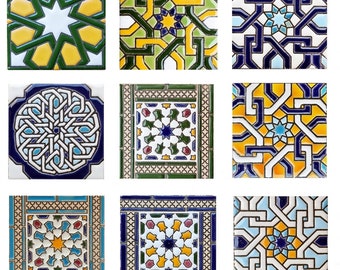 Carreaux de céramique andalous - 7,5 cm (3"), carreaux espagnols pour bricolage, carreaux décoratifs, carreaux de mosaïque, carreaux de céramique, dessous de verre, carreaux d'Espagne