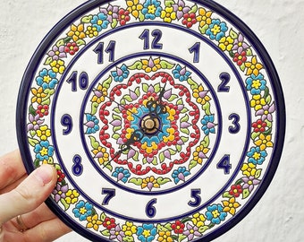 Spanish ceramic clock - 22cm. (8.7") - enameled by hands - dry cord - Seville - Andalusia - Andalusian wall ceramic clock - from Spain -