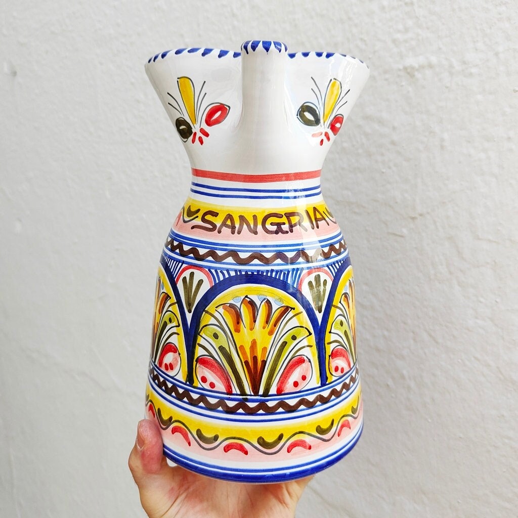 Hand Painted Ceramic Sangria Set 2 Liters 67oz Toledo, Spain Sangria Set  Ceramic Pitcher and Two Cups Sangaree Set 