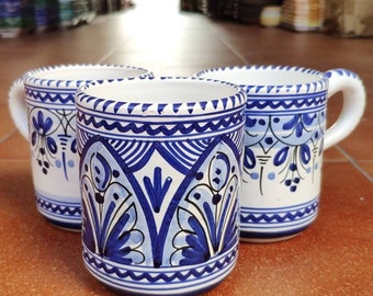 Set of 2 hand-painted ceramic Mugs - "Blue" - 9.5cm. - Toledo (Spain) - Spanish ceramic coffee mug - Handpainted -