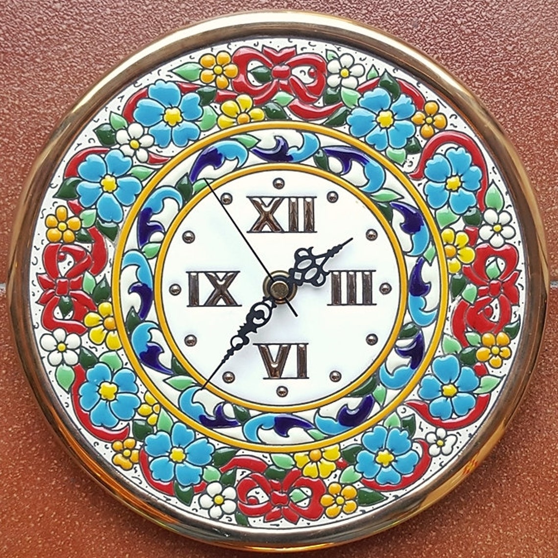 Spanish ceramic clock 22cm. 8.7 enameled by hands | Etsy