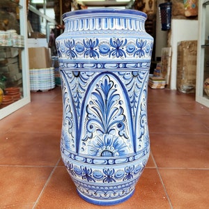 Large Umbrella Stand 47 cm 19 hand painted cane stand Hand painted Toledo ceramic Blue Ceramic umbrella stand Stick vase image 4