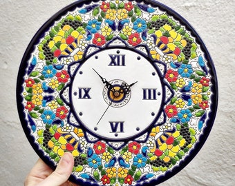 Spanish ceramic clock - 29 cm. (11.4 ") - enameled by hands - dry cord - Seville - Andalusia - Andalusian wall ceramic clock - from Spain -