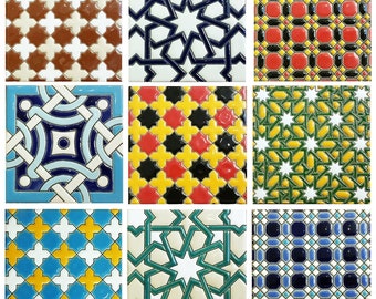 Azulejos de cerámica andaluza - 11cm (4.3") , Spanish tiles for DIY, Decorative tiles, mosaic tiles, ceramic coasters, Spain wall tiles -