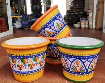 22 cm. (8.7") - Set de 3 Macetas de cerámica - Pintadas a mano - Estilo "Amarillo-Color" - Toledo (España) - Set of Ceramic planter pots -