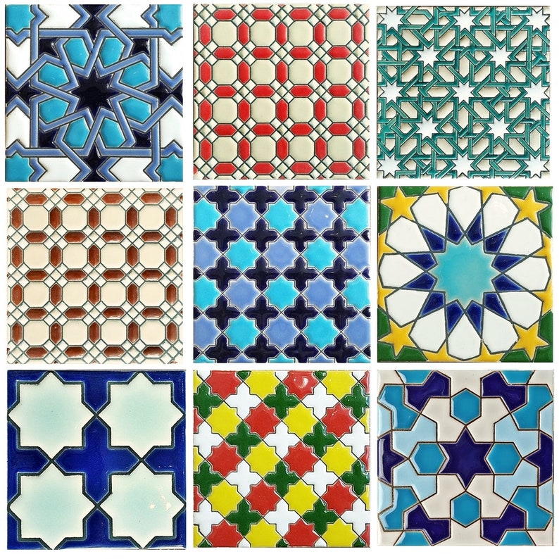 Azulejos de cerámica andaluza 11cm 4.3 , Spanish tiles for DIY, Decorative tiles, mosaic tiles, ceramic coasters, Spain wall tiles zdjęcie 1